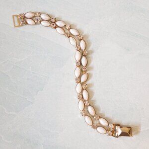Vintage LERU Faux Pearl & Rhinestone Bracelet – 1950s Double Chain Glam